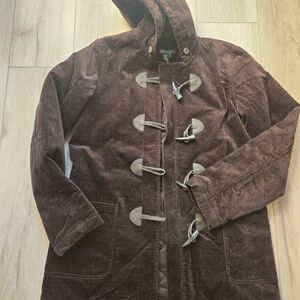 Vtg Ralph Lauren Womens Jacket Small Duffle Coat Black Corduroy Toggle Closure
